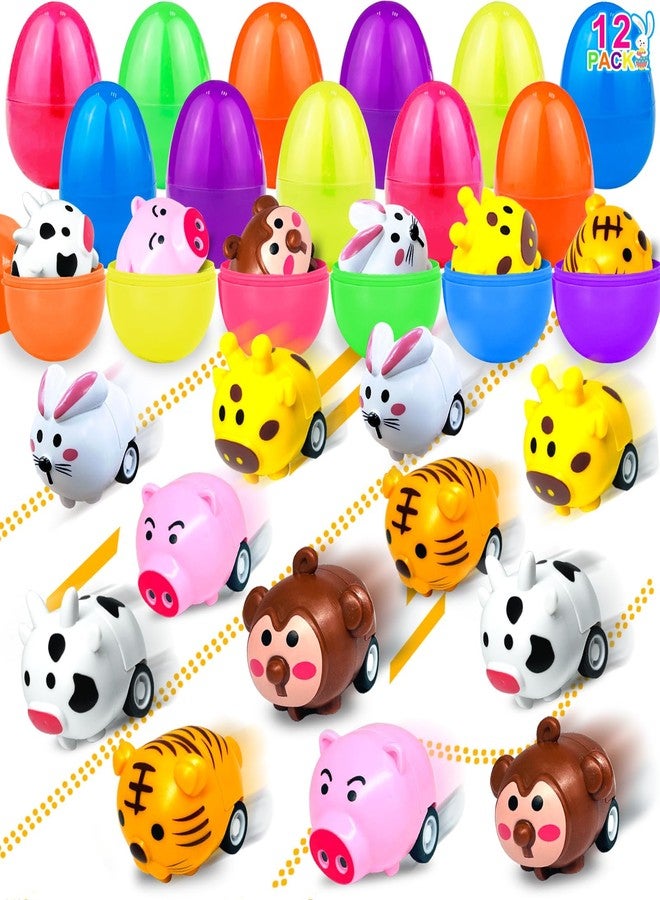 AMENON 12 Pack Prefilled Easter Eggs with Toys Inside, Animals Bunny Pull Back Cars Easter Eggs Filled for Kids Boys Girls Easter Egg Hunt Party Favors Easter Basket Stuffers Essential Filler Classroom Prize - Image 1